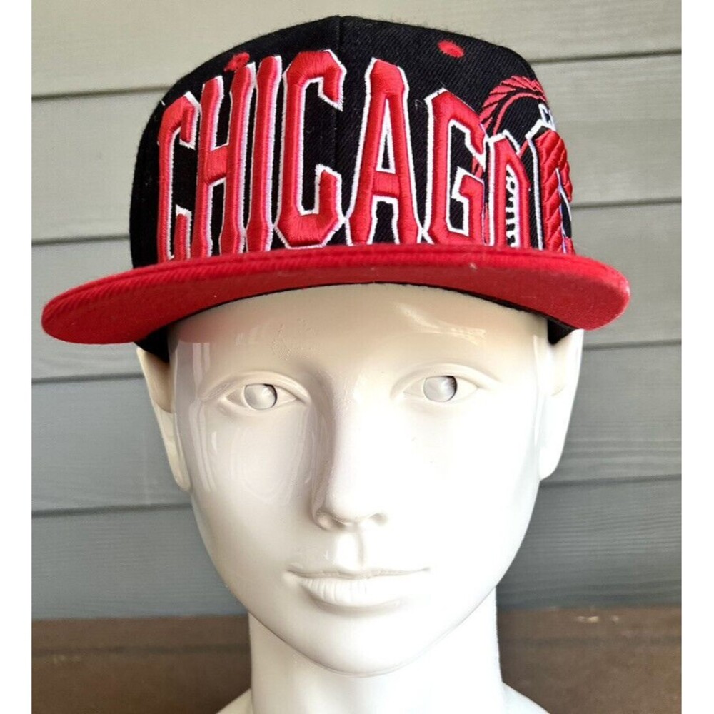 Chicago Red Black Snap-Back Hat Cap Blackhawks Bulls Color Scheme One Nation